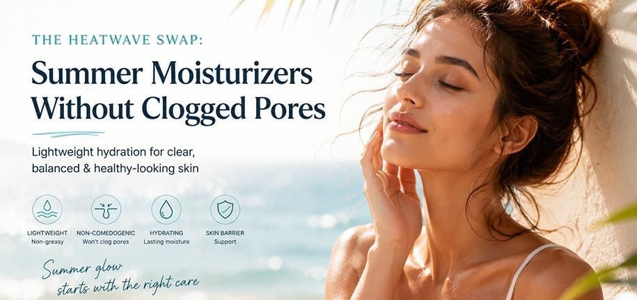 Healthy glowing skin with lightweight summer moisturizer for hot weather